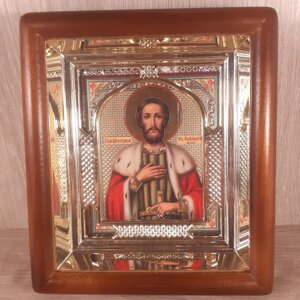 Ікона Олександр Невський святий благовірний князь, лик 10х12 см, у світлому прямому кіоті з арочним багетом