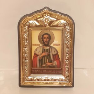 Ікона Олександр Невський святий благовірний князь, лик 6х9, у пластиковій чорній рамці