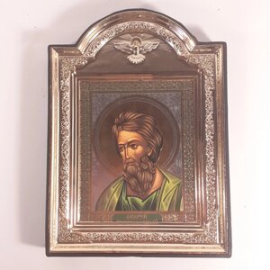 Ікона Андрій Первозваний святийапостол, лик 10х12 см, у пластиковій чорній рамці