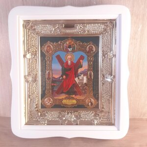 Ікона Андрій Першозваний святий апостол, лик 15х18 см, у білому фігурному дерев'яному кіоті, тип 2.