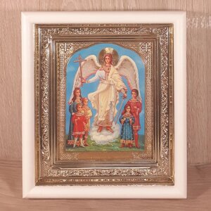 Ікона Ангела Хранителя, лик 10х12 см, у білому прямому дерев'яному кіоті
