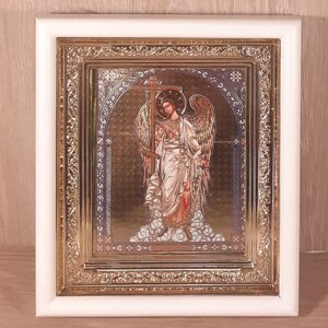 Ікона Ангела Хранителя, лик 10х12 см, у білому прямому дерев'яному кіоті