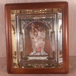 Ікона Ангела Охоронця, лик 10х12 см, у світлому прямому дерев'яному кіоті з арочним багетом