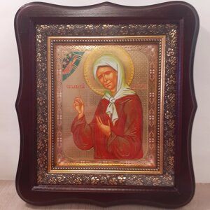 Ікона блаженна Матрона свята Московська, лик 15х18 см, у темному дерев'яному кіоті
