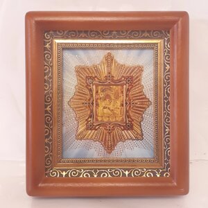 Ікона Божої Матері Почаївська, лик 10х12 см, у коричневому дерев'яному кіоті