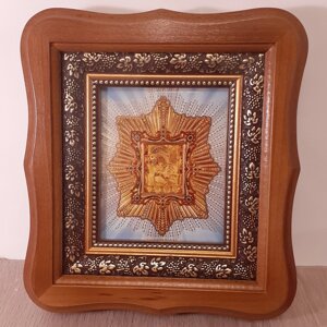 Ікона Божої Матері Почаївська, лик 10х12 см, у світлому дерев'яному кіоті