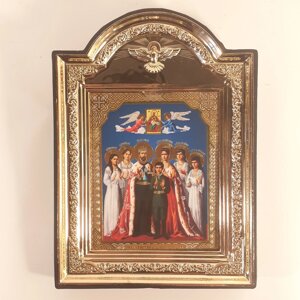 Ікона царські мученики святі, лик 10х12 см, у пластиковій чорній рамці