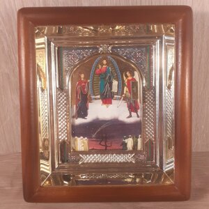 Ікона Чорнобильський Спас, лик 10х12 см, у світлому прямому дерев'яному кіоті з арочним багетом