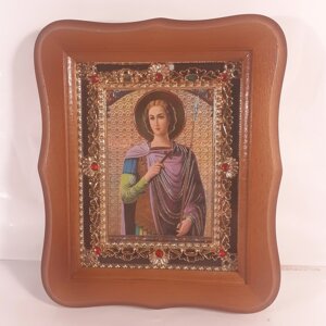 Ікона Дмитро Солунський святий великомученик, лик 10х12 см, у світлому дерев'яному кіоті з камінням