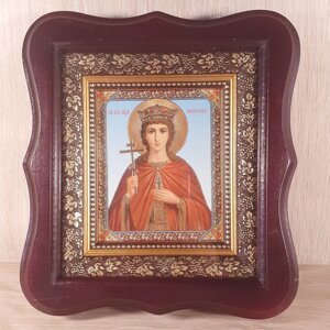 Ікона Катерина свята Мучениця, лік 10х12 см, у темному дерев'яному кіоті