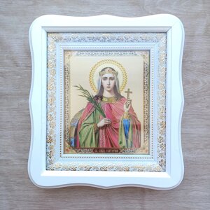 Ікона Катерина свята великомучениця, лик 15х18 см, у білому фігурному дерев'яному кіоті, тип 3