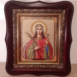 Ікона Катерина свята великомучениця, лик 15х18 см, у темному дерев'яному кіоті