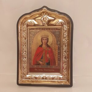 Ікона Катерина свята великомучениця, лик 6х9, у пластиковій чорній рамці