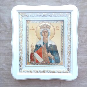 Ікона Олена свята рівноапостольна цариця, лик 15х18 см, у білому фігурному дерев'яному кіоті, тип 3