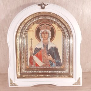 Ікона Олена свята рівноапостольна, лик 15х18 см, у білому дерев'яному кіоті, арка