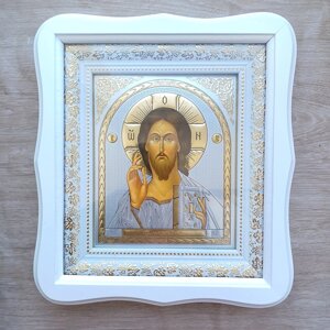 Ікона Господь Вседержитель, лик 15х18 см, у білому фігурному дерев'яному кіоті, тип 3
