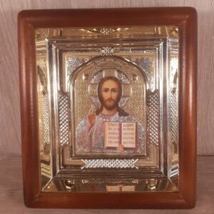 Ікона Господа Вседержителя, лик 10х12 см, у світлому прямому дерев'яному кіоті з арочним багетом