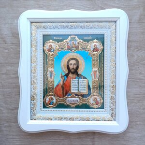 Ікона Господа Вседержителя, лик 15х18 см, у білому фігурному дерев'яному кіоті, тип 3