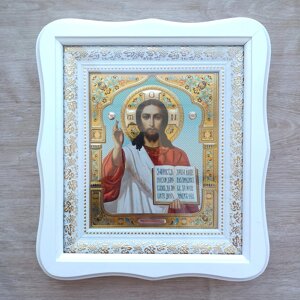 Ікона Господа Вседержителя, лик 15х18 см, у білому фігурному дерев'яному кіоті, тип 3