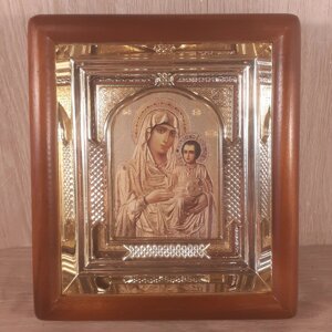Ікона Єрусалимська Пресвята Богородиця, лик 10х12 см, у світлому прямому дерев'яному кіоті з арочним багетом
