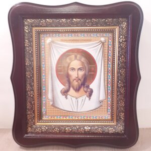 Ікона Ісуса Христа Нерукотворний образ, лик 15х18 см, у темному дерев'яному кіоті