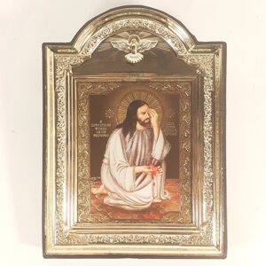 Ікона Ісуса Христа "Плач про аборти", лик 10х12 см, у пластиковій чорній рамці