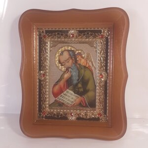 Ікона Іоанн Богослов святий апостол євангеліст, лик 10х12 см, у світлому дерев'яному кіоті з камінням