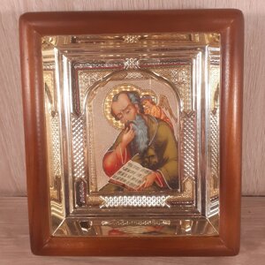 Ікона Іоанн Богослов святий апостол євангеліст, лик 10х12см, у світлому прямому дерев'яному кіоті з арочним багетом