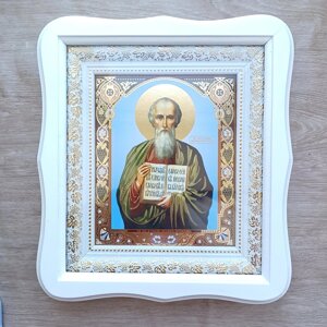 Ікона Іоанн Богослов святий, лик 15х18 см, у білому фігурному дерев'яному кіоті, тип 3