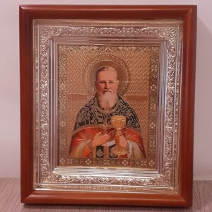 Ікона Іоанн Кронштадський святий праведний, лик 10х12 см, у світлому прямому дерев'яному кіоті