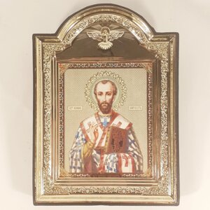 Ікона Іоанн Златоуст святий, лик 10х12 см, у пластиковій чорній рамці