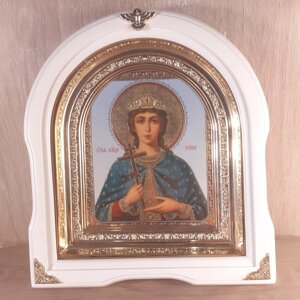 Ікона Ірина свята великомучениця, лик 15х18 см, у білому дерев'яному кіоті, арка