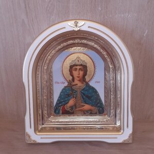 Ікона Ірина свята великомучениця, лик 15х18 см, у білому дерев'яному кіоті зі вставками, арка