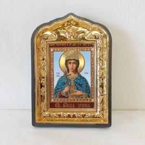 Ікона Ірина свята великомучениця, лик 6х9, у пластиковій чорній рамці