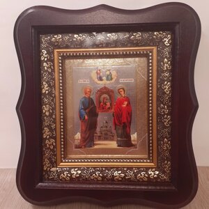 Ікона Порятувальниця Пресвята Богородиця, лік 10х12 см, у темному дерев'яному кіоті