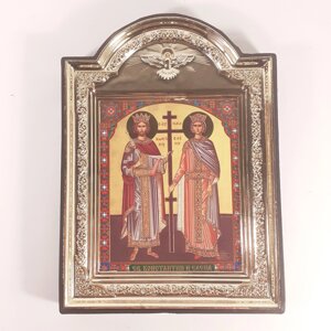 Ікона Костянтин і Олена святі, лик 10х12 см, у пластиковій чорній рамці