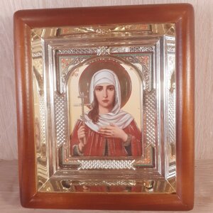 Ікона Лариса свята великомучениця, лик 10х12 см, у світлому прямому дерев'яному кіоті з арочним багетом