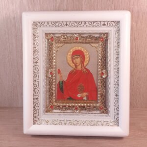 Ікона Марії Магдалині рівноапостольної, лик 10х12 см, у білому дерев'яному кіоті з камінням