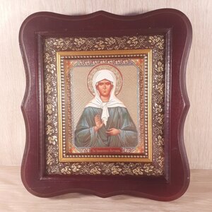 Ікона Свята Блаженна Матрона Московська, лик 10х12 см, в темному дерев'яному кіоті