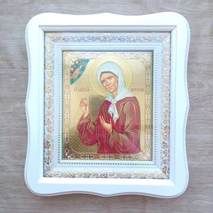 Ікона Матрона свята блаженна Московська, лик 15х18 см, у білому фігурному дерев'яному кіоті, тип 3