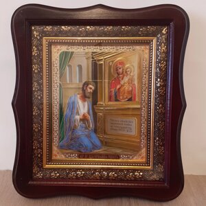 Ікона Неочікувана Радість Пресвята Богородиця, лик 15х18 см, у темному дерев'яному кіоті