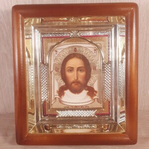 Ікона Нерукотворний образ Ісуса Христа, лик 10х12 см, у світлому прямому дерев'яному кіоті з арочним багетом.