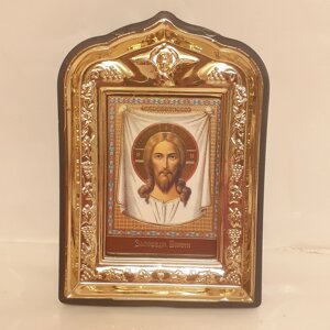 Ікона Нерукотворний образ Ісуса Христа, лик 6х9, у пластиковій чорній рамці