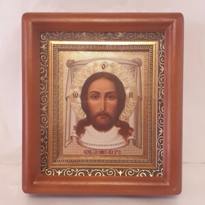 Ікона Нерукотворний образ Ісуса Христа, лик 10х12 см, в коричневому дерев'яному кіоті