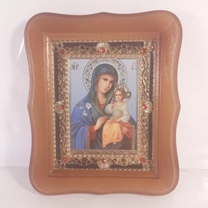 Ікона Нев'янучий Колір Пресвята Богородиця, лик 10х12 см, у світлому дерев'яному кіоті з камінням