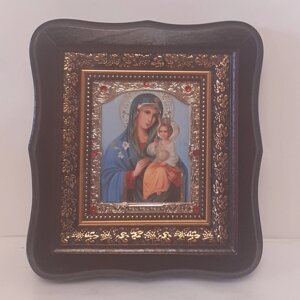 Ікона Нев'янучий Колір Пресвята Богородиця, лик 10х12 см, в темному дерев'яному кіоті зі вставками