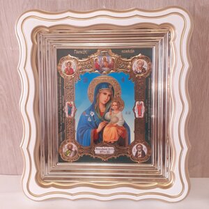 Ікона Нев'янучий Колір Пресвята Богородиця, лик 15х18 см, у білому фігурному дерев'яному кіоті