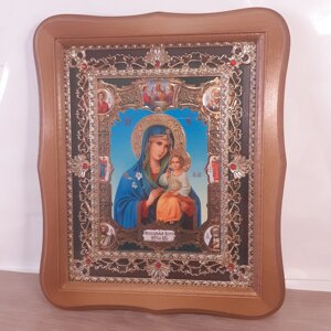Ікона Нев'янучий Колір Пресвята Богородиця, лик 15х18 см, у світлому дерев'яному кіоті з камінням