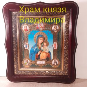 Ікона Нев'янучий Цвіт Пресвятої Богородиці, лик 15х18 см, у темному дерев'яному кіоті