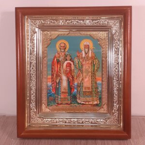 Ікона Миколай Чудотворець і Олексій Московський святителі, лик 10х12 см, в світлому прямому дерев'яному кіоті